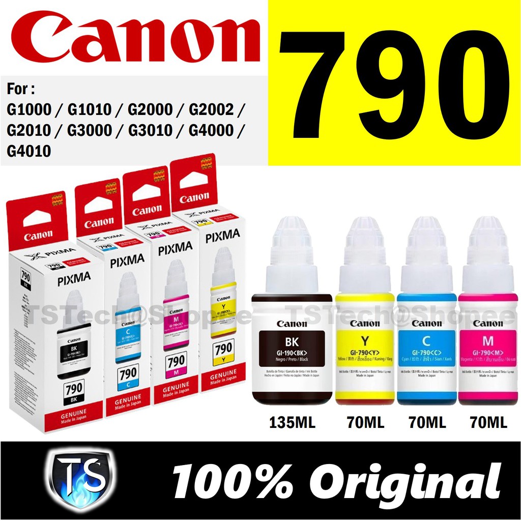 Canon GI 790 BK C M Y Black Cyan Magenta Yellow G1000 G2000 G2010 G3000 ...