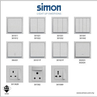 Simon E3 Series Switch // White & Silver // Suruhanjaya and SIRIM