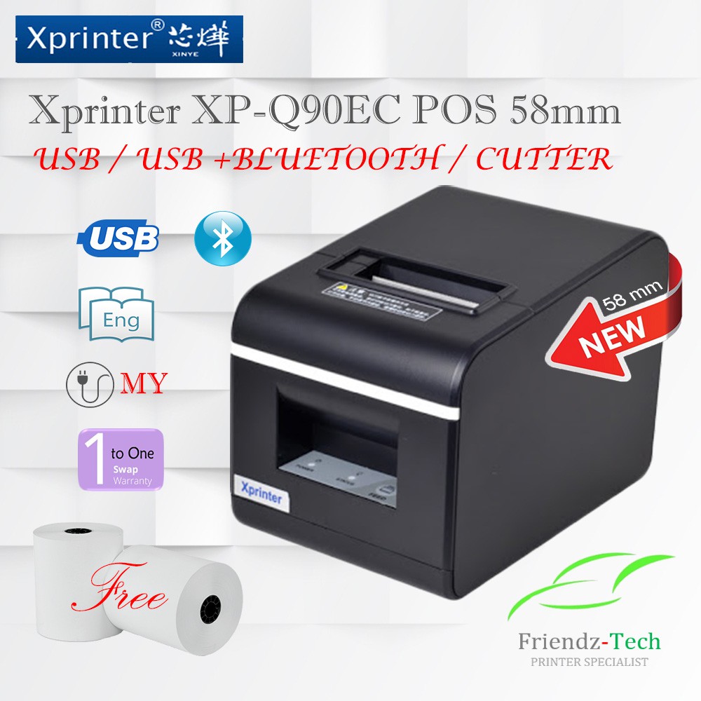 Xprinter XP-Q90EC 58mm (Auto Cut) Thermal Receipt Printer USB / LAN POS ...