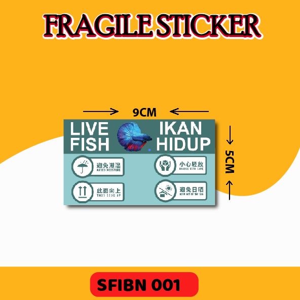 STICKER FRAGILE IKAN BIRU HIDUP MELINTANG 🔥READY STOCK 🔥 [BUY 10 + 1 ...