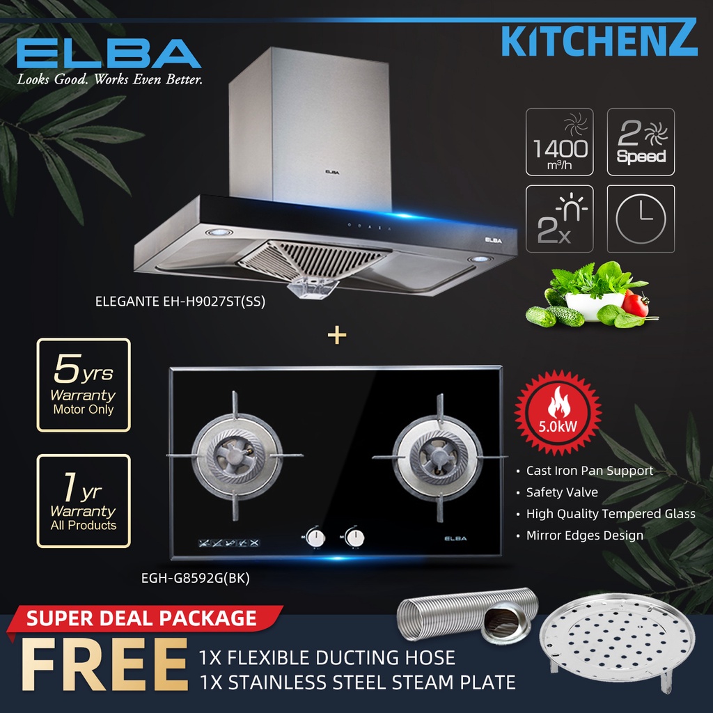 ELBA 2 Burners 5Kw Safety Valve Built In Glass Hob Safety Device Auto