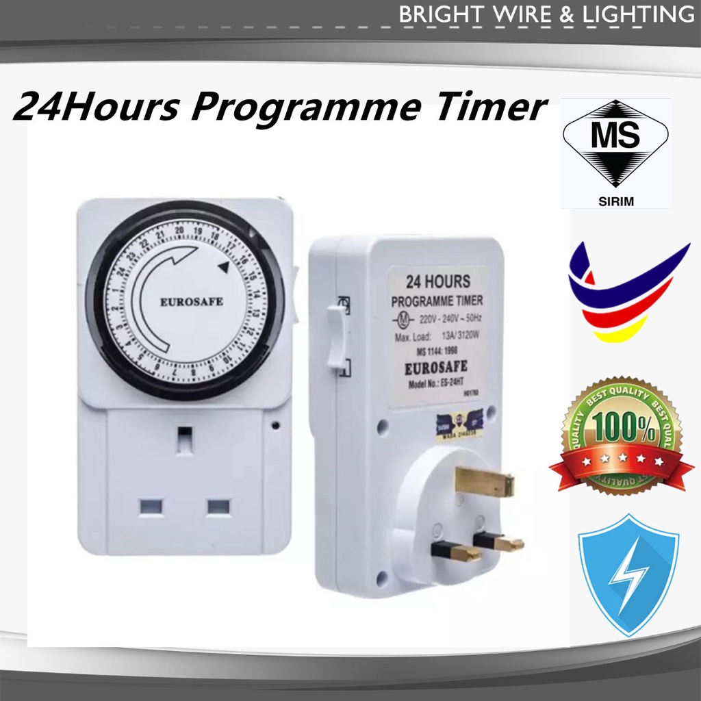 Eurosafe 24Hours 3pin Plug in Programme Timer/Sirim Approved | Shopee ...