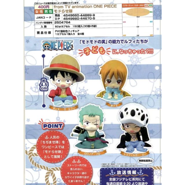 One Piece Gashapon (Japanese version) P1 Luffy, Zoro, Law & Nami