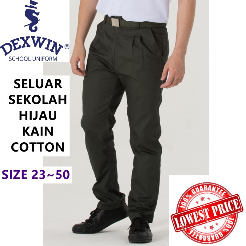 Dexwin Seluar Sekolah Menengah Seluar Hijau Panjang Pinggang Tiada ...