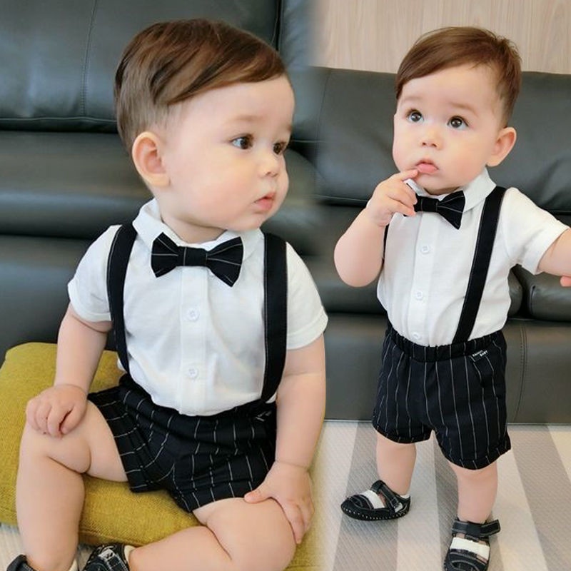 2PCS Baby Boy Clothes Sets Kids Summer Striped Birthday Suit Short Sleeves Suspender Trousers Set Boys Gentleman Suit Terno Shopee Malaysia