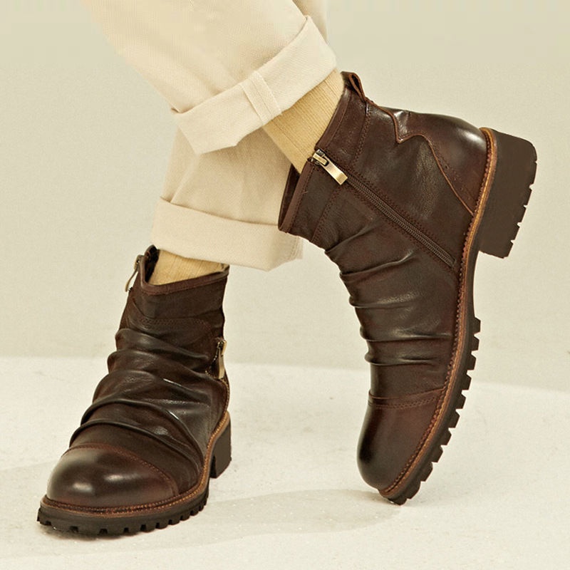 HPIOPL European American Chelsea Boots Men Retro Denim Three-Joint ...