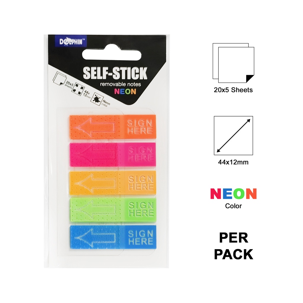 Dolphin Index Sticky / Stick / Self-Stick Removable Neon Color Notes ...
