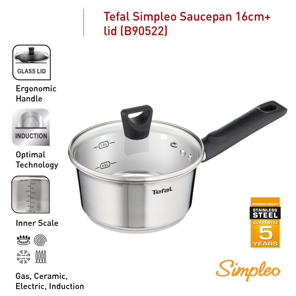 Tefal Simpleo Saucepan with Lid (16cm)(B90522) | Shopee Malaysia