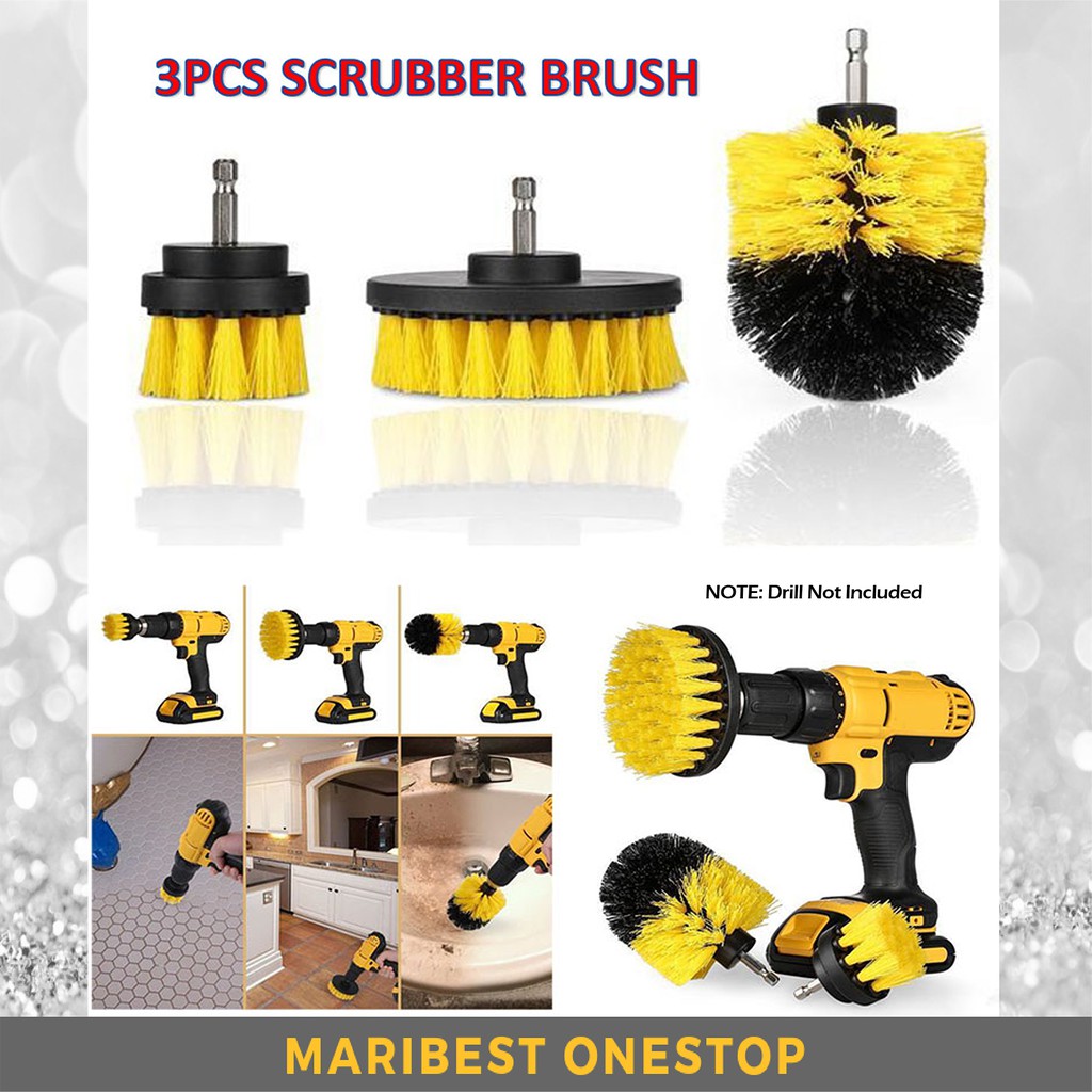 3PCS DRILL SCRUBBER BRUSH HEAVY DUTY STIFF BRISTLE CLEANING TOOL SET