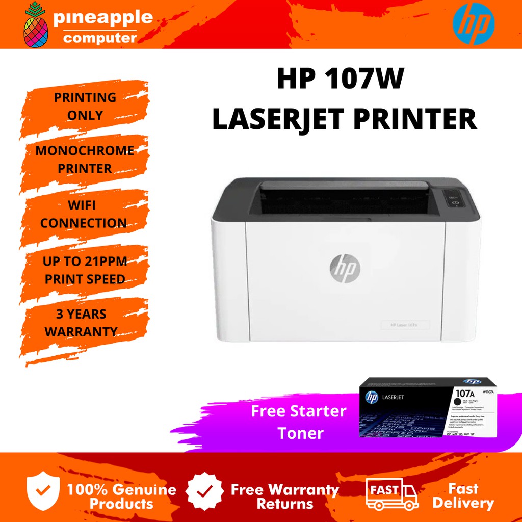 HP Laser 107W Printer Single Function Mono Black Laser Printer With ...