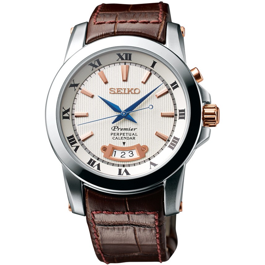 SEIKO . SNQ150P1 Men s PREMIER Perpetual Calendar Quartz Leather