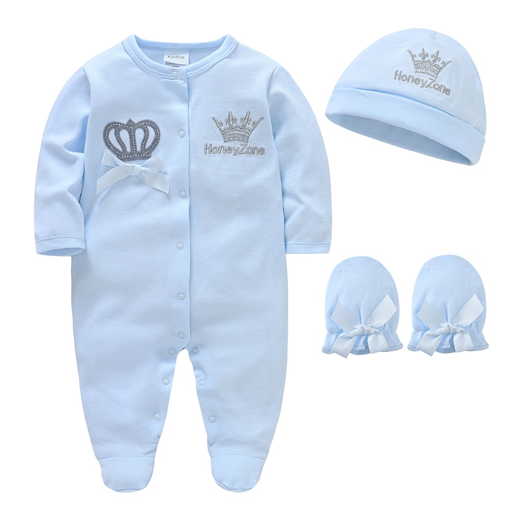 New Born Baby Clothing Sets Boys Romper 100 Cotton Jumpsuit +Hat+Mittens Infant Clothes Gift