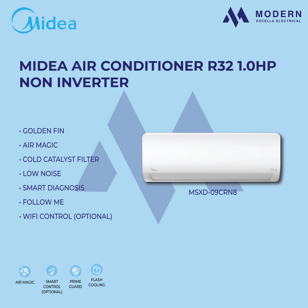 Midea AirConditioner R32 1.0HP NonInverter (MSXD09CRN8) Shopee