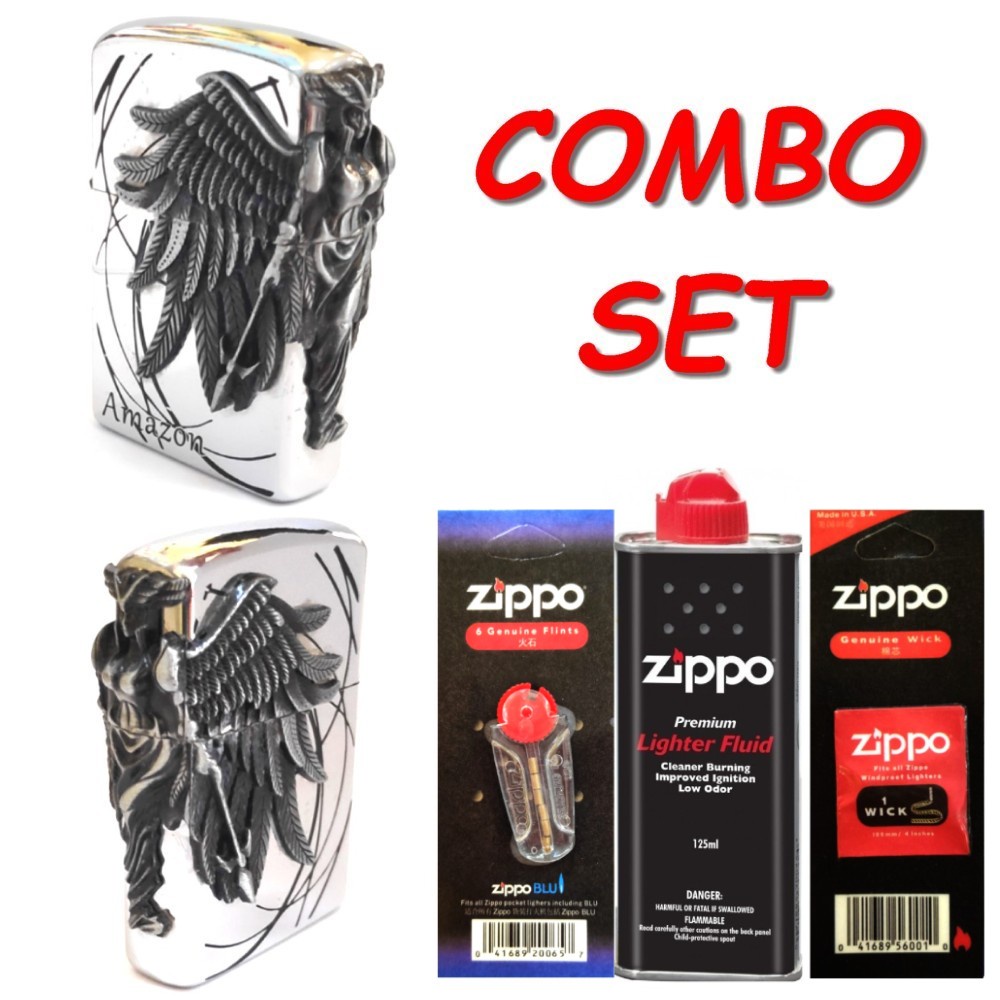 Original ZIPPO Set (Lighter Fluid 125ml+ Flints 6pcs + Wick 1pc) +