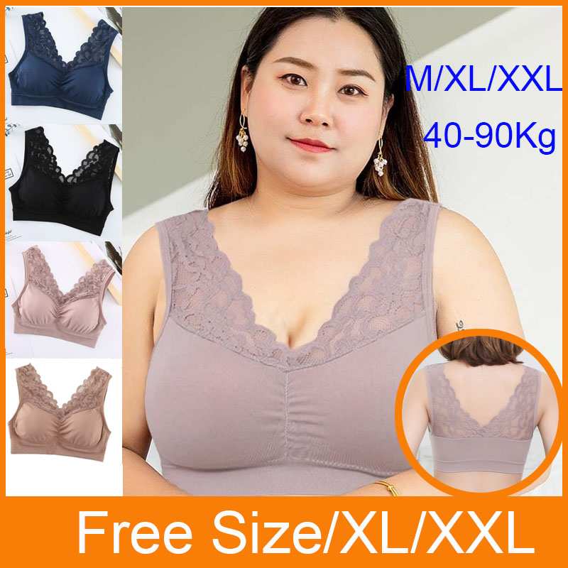 Ready Stock> 40-90kg M/XL/XXL Plus size underwear lace breast wrap chest  beauty back women bra lingerie