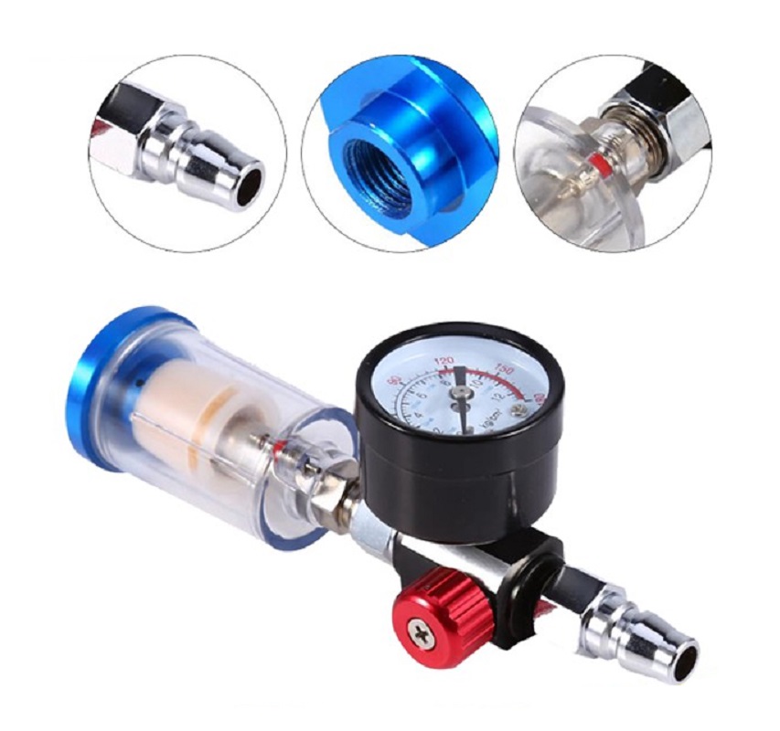 SPRAY PAINT GUN Kit Air Regulator Gauge In-line Air Oil Water Separator - View #9