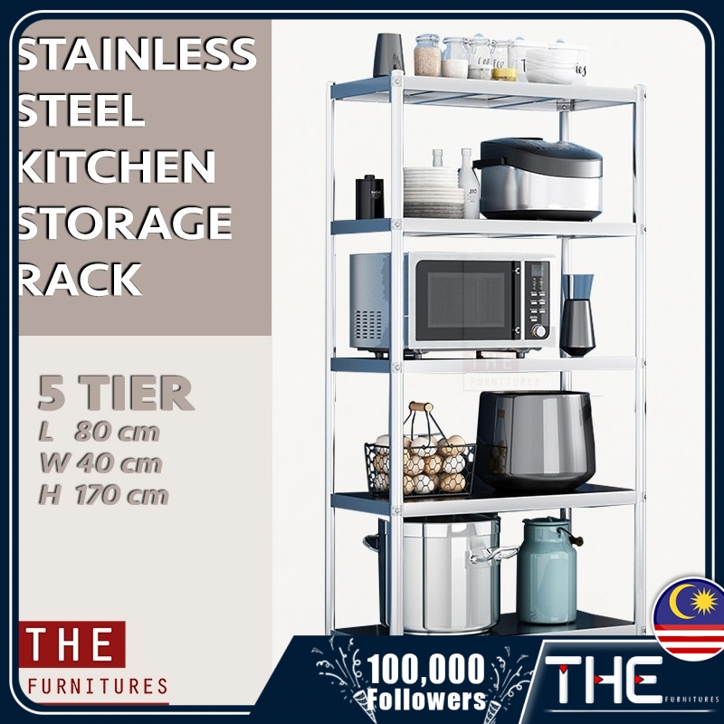 THE Stainless Steel 5 Tiers Kitchen Storage Rack / Utility Shelf / Home ...