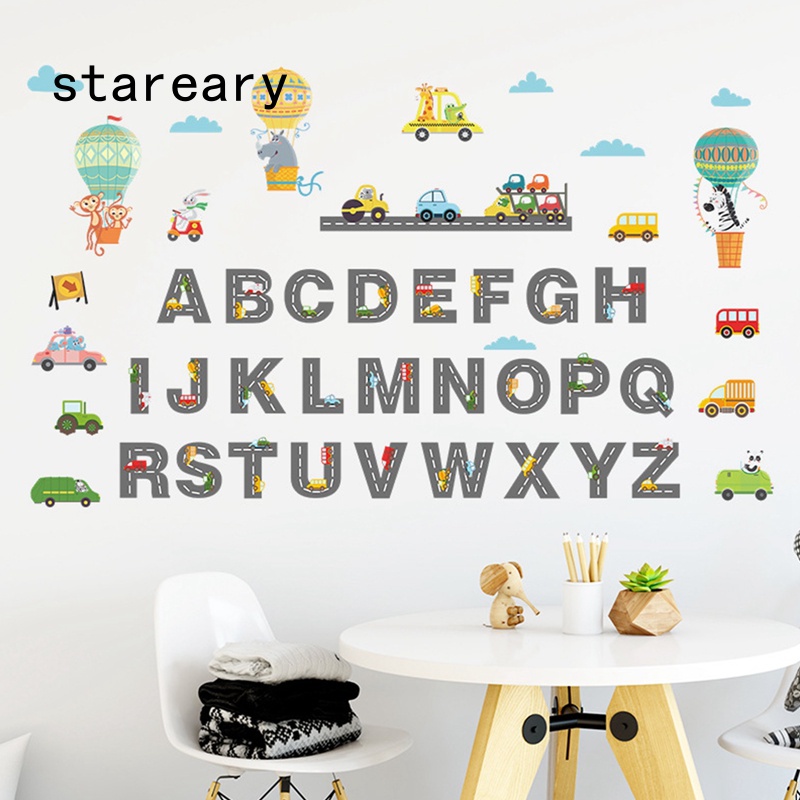 Car Animal Alphabet ABC Kids Wall Stickers Monkey RabitLearning Letter ...