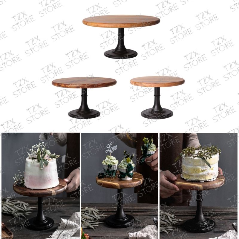 [FREE GIFT] Solid Wood Cake Stand Round Pedestal Dessert Display Rack ...