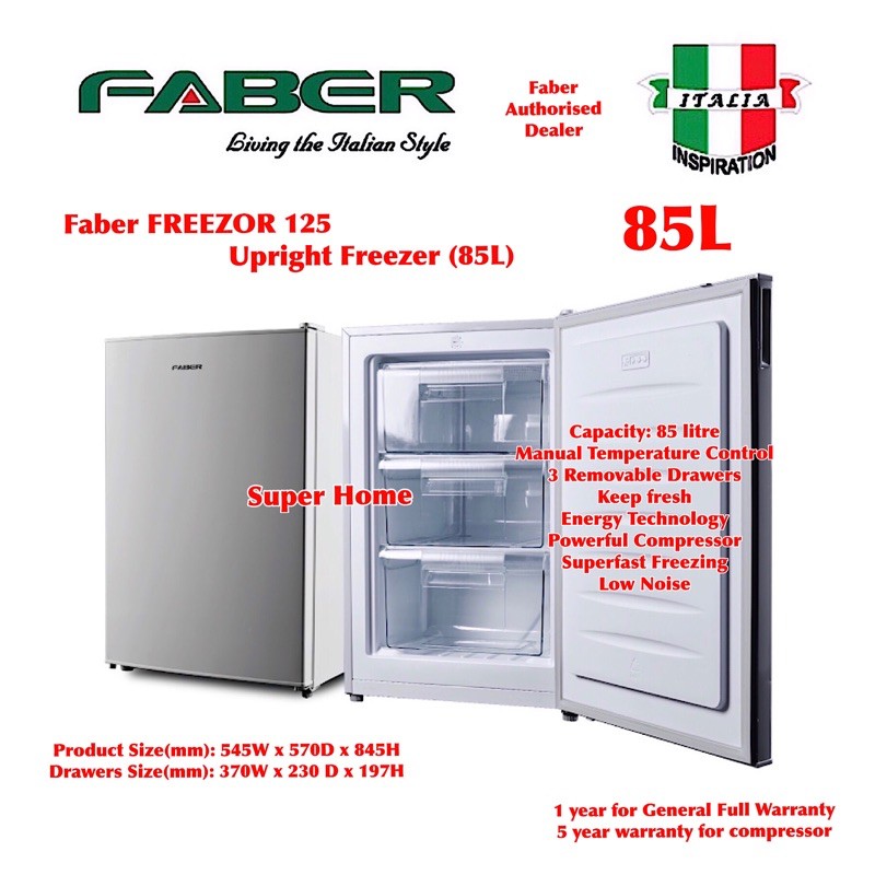 Faber Upright Freezer FREEZOR 125 Transparent Drawers Mini Standing ...