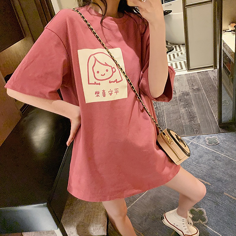 Women Short-Sleeved t-Shirt Korean Version Printed Round Neck Simple ...