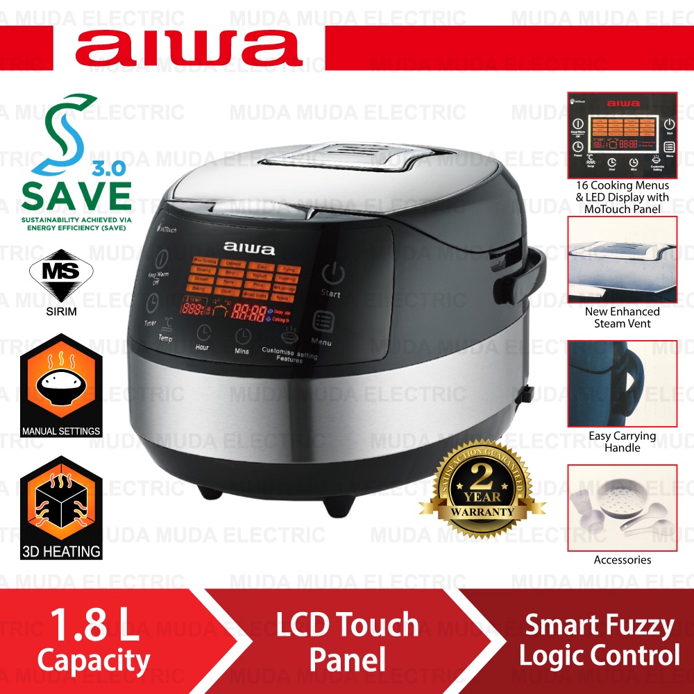Aiwa 1.8L Multifunctional Smart Rice Cooker 16in1 Cooking Function AW ...