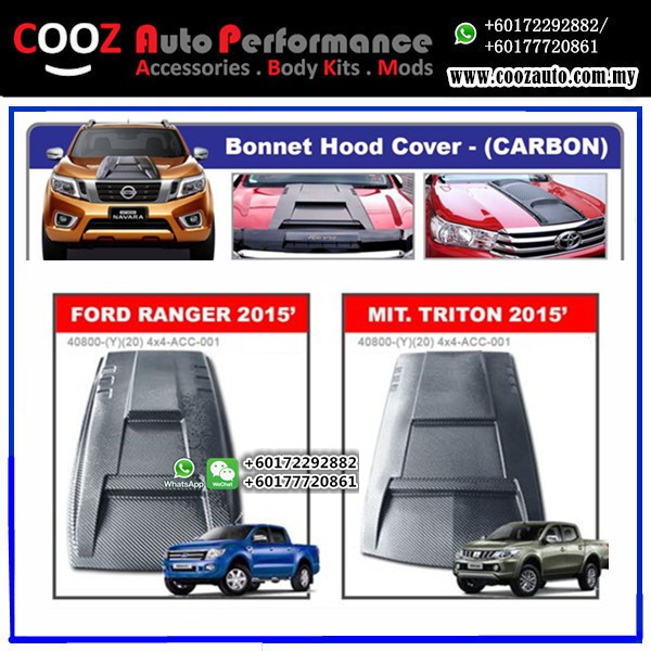 Ford Ranger 2015-2017 Engine Hood Cover Air Scoop Bonnet Cover (Carbon ...