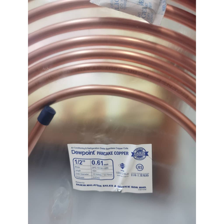 Air Cond Copper Pipe 1/4 , 3/8 , 1/2 Inch X 0.61mm SIRIM Approved