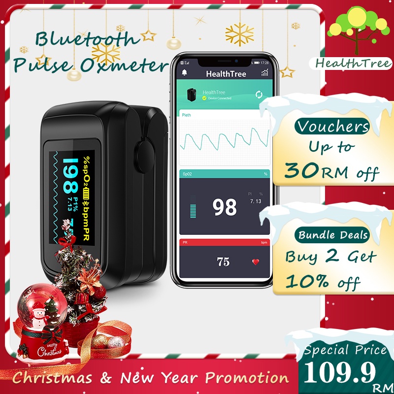 HealthTree Bluetooth Pulse Oximeter Finger, Oxymeter Fingertip, Blood ...