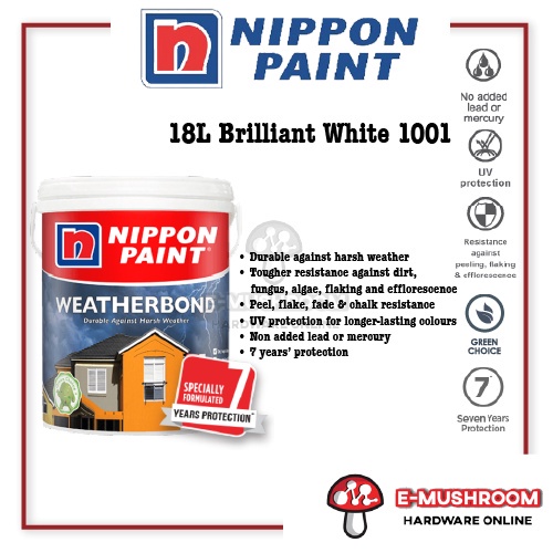 18L Nippon Paint Weatherbond 1001 Brilliant White Shopee Malaysia