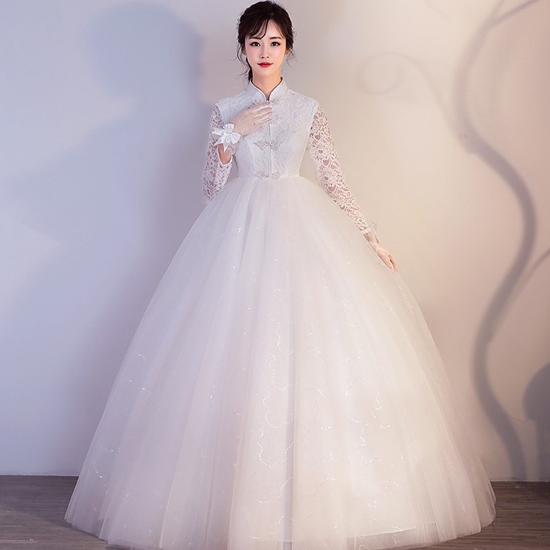 Mandarin collar outlet wedding dress