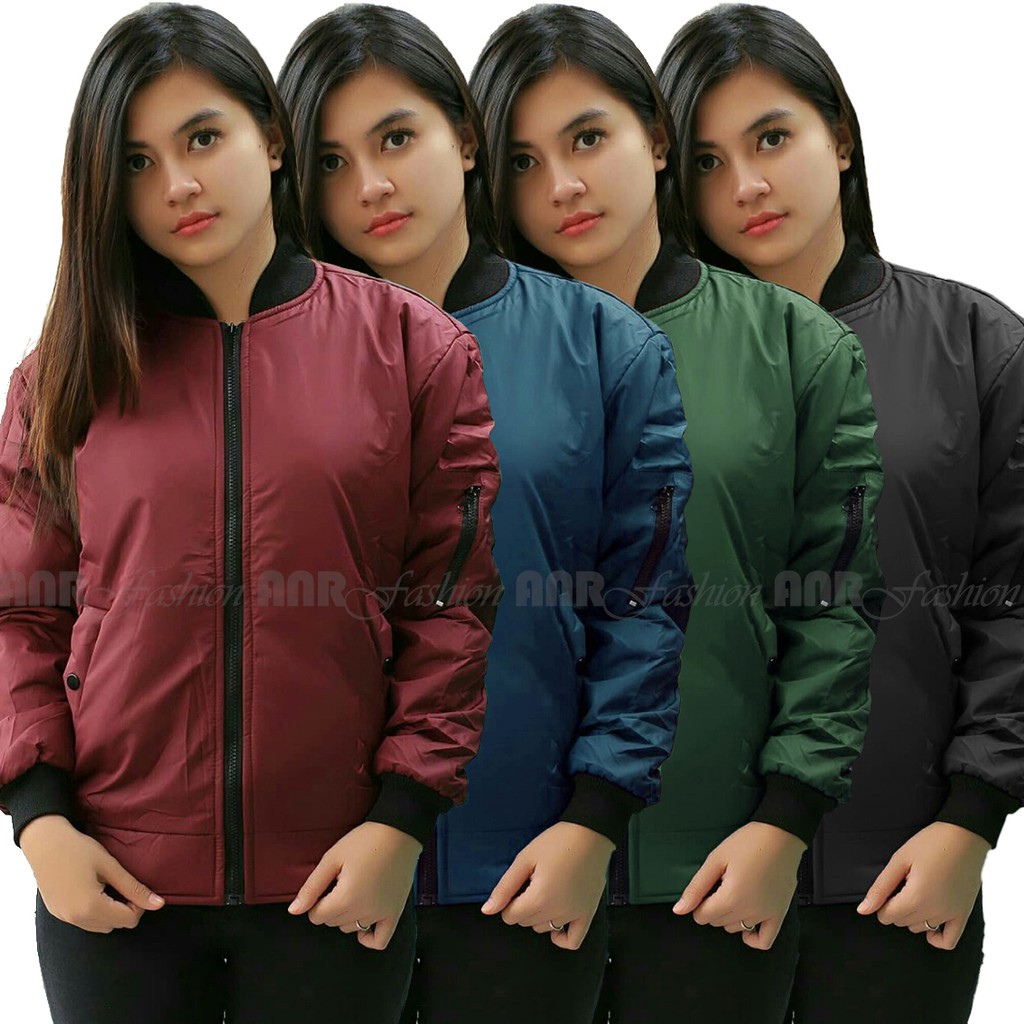 HIJAU HITAM Wholesale Quality Women s Plain Bomber Pilot Jacket Black Navy Maroon Army Green Shopee Malaysia