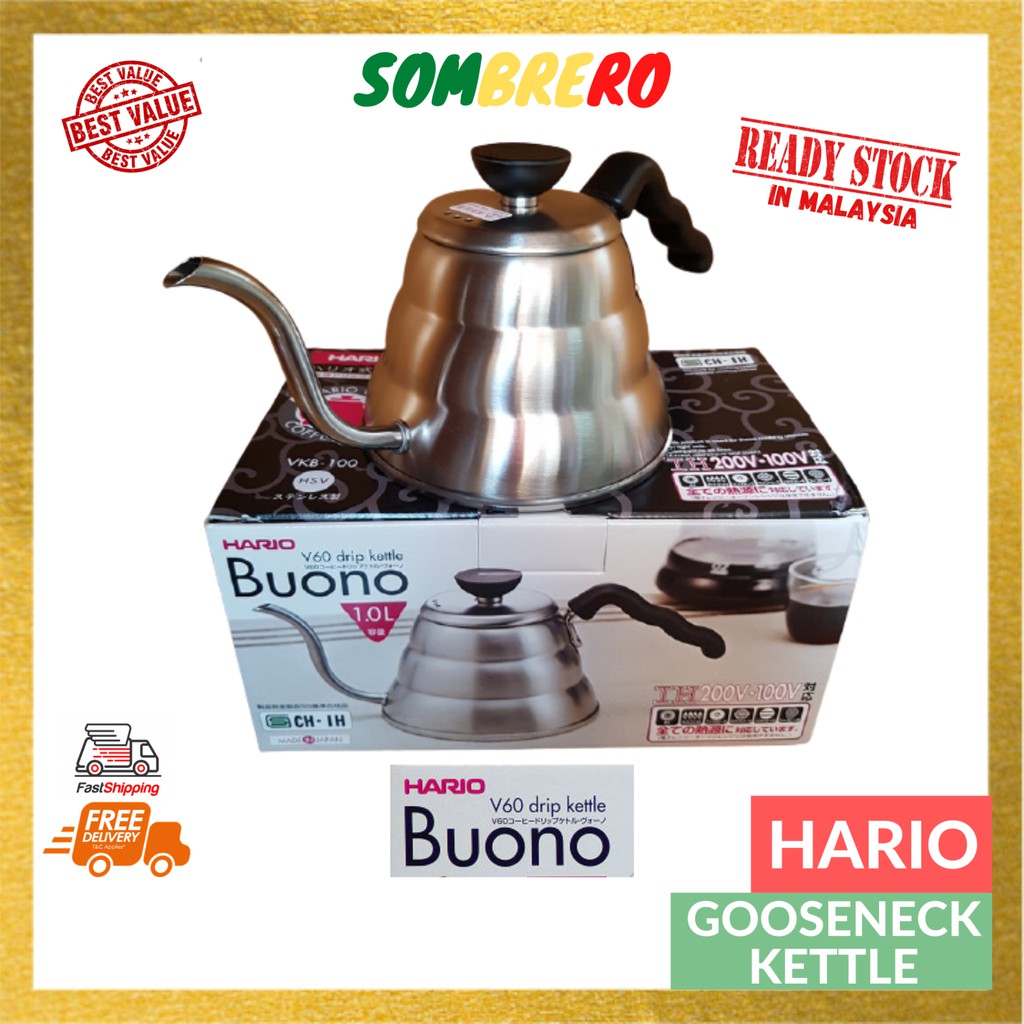 HARIO Buono V60 Drip Kettle Gooseneck VKB100HSV 1L Original