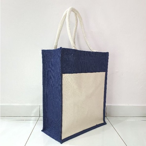 Jute Bag Medium A4 with Laminated Canvas Pocket Beg Jute Poket Kosong