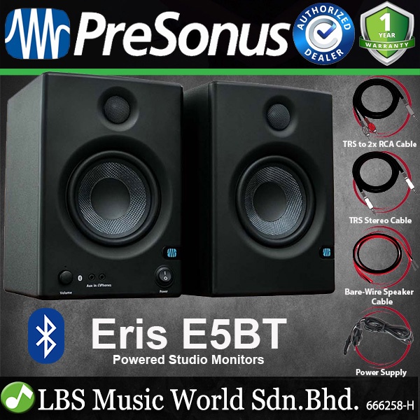 PreSonus Eris E5BT 5.25 Inch 100 Watts Bluetooth Powered Studio ...