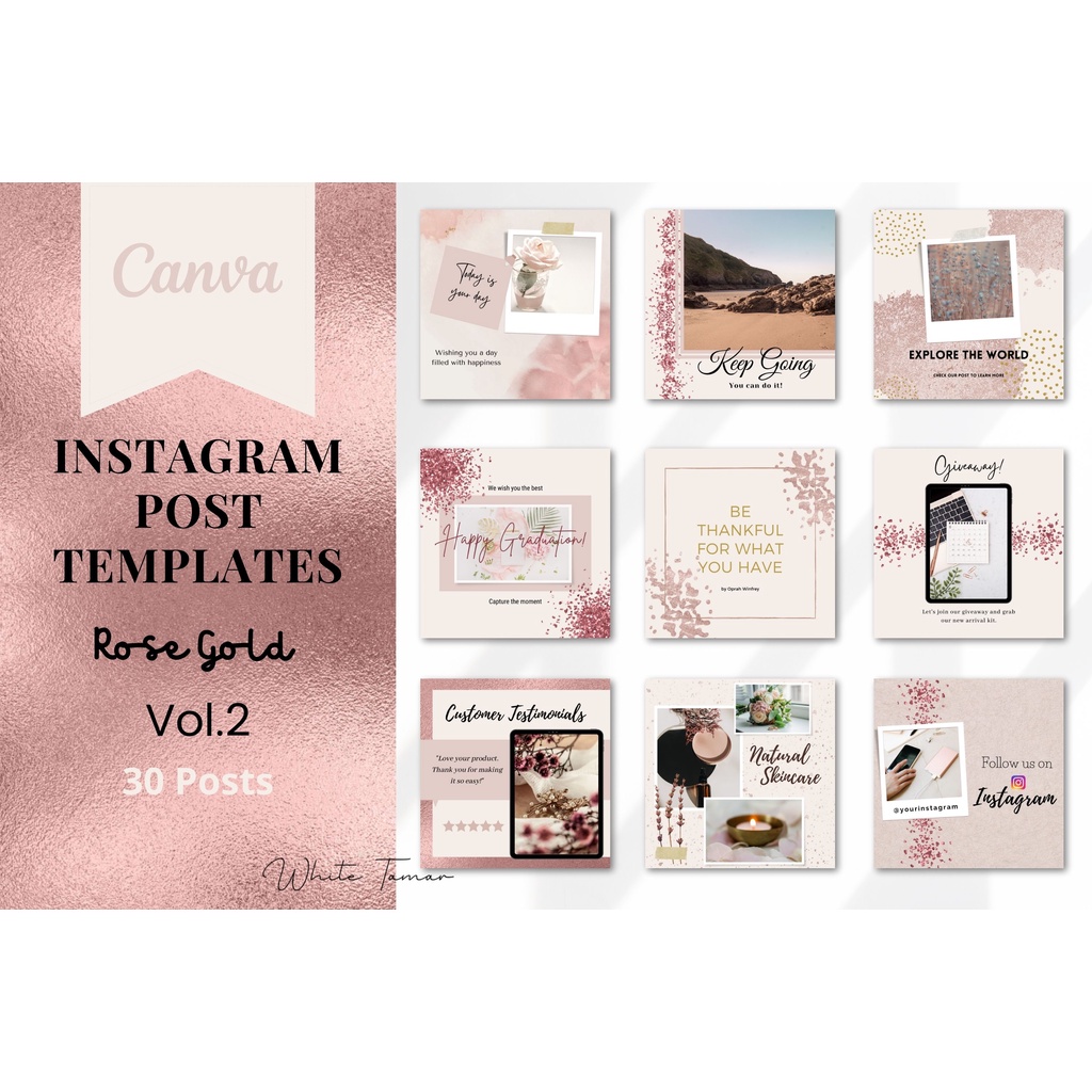 Instagram Post Templates - Rose Gold (Vol. 2), Canva Templates ...