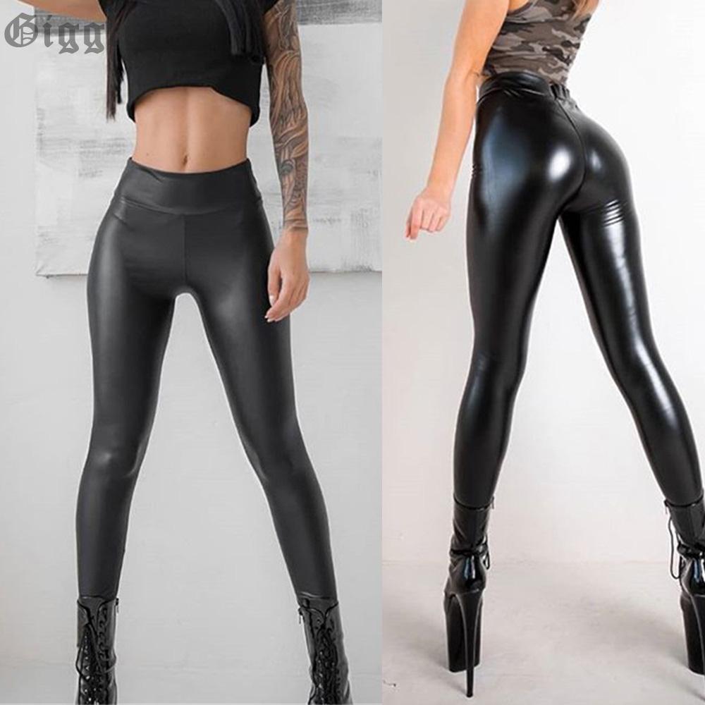 Black Leather Leggings Skinny Sexy Casual Pants Spandex Stretchy