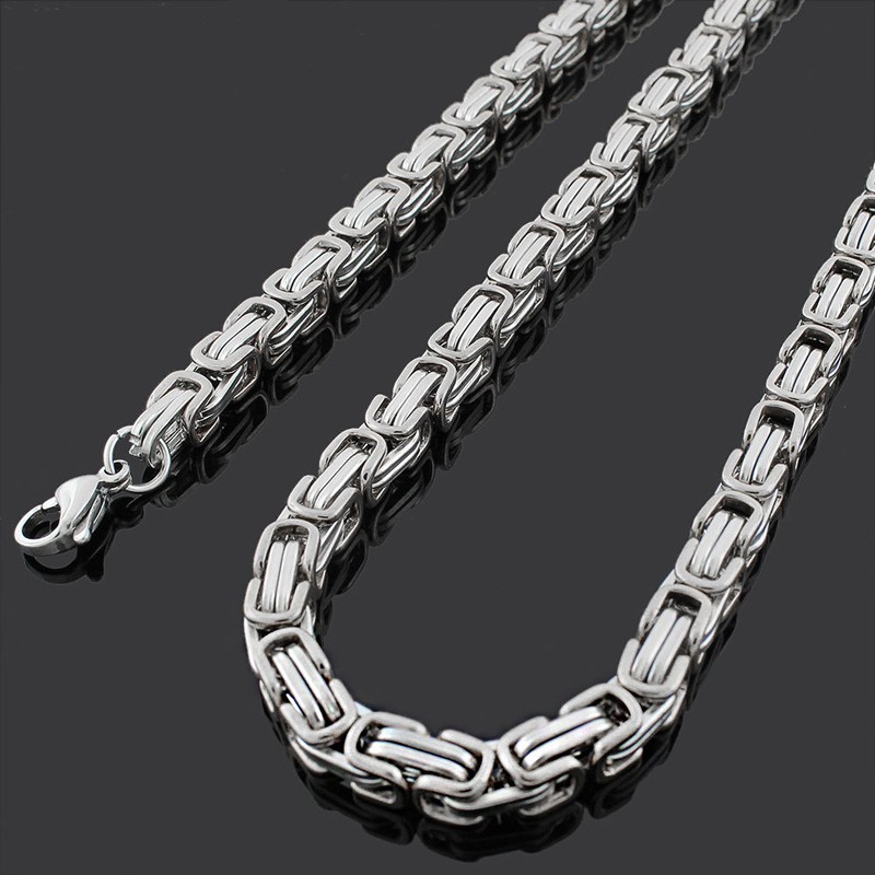 thumbnail image 2 of Men's 5mm Stainless Steel Byzantine Box Chain Necklace – Silver Color (18-30 Inches) 2 of 5