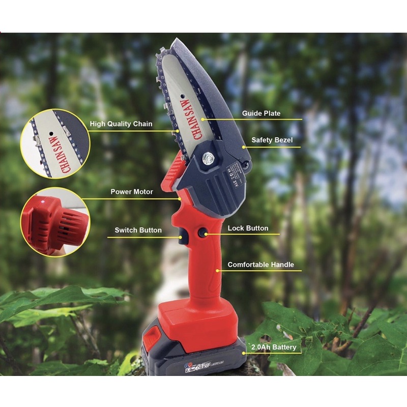 Ready Stock 21V 2LI Mini Chainsaw 4 Inch Cordless Electric Portable   93db96098aba8135951e59111945574a