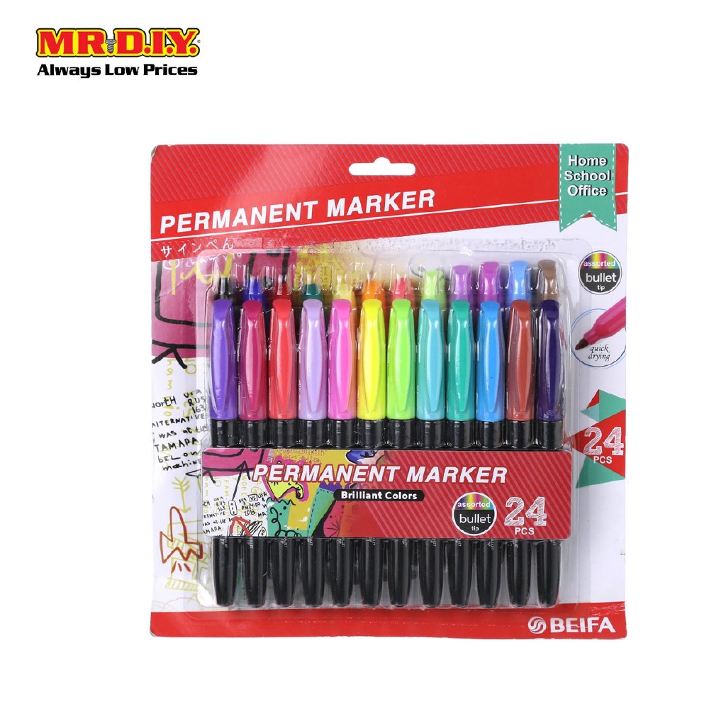 (MR.DIY) Beifa Permanent Marker (24 pcs) | Shopee Malaysia