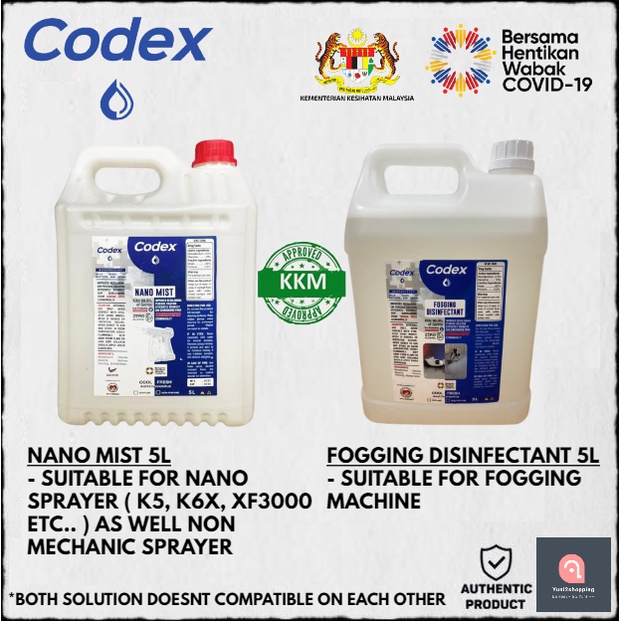 Codex Alcohol Free Fogging Disinfectant 5 Liter Approved by KKM/MOH