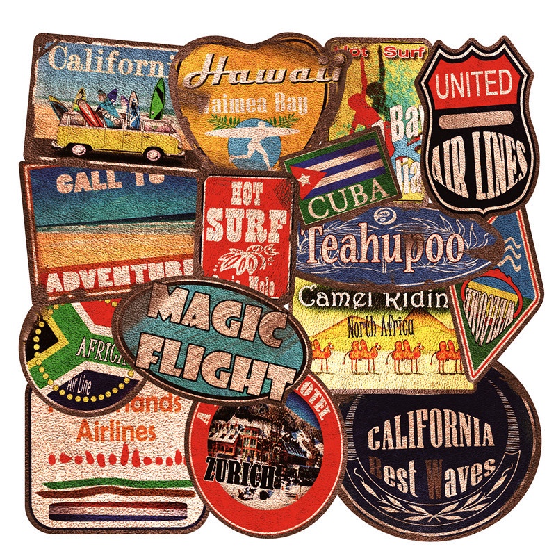 36pcs Big Retro Stickers Beach Vintage Travel City Country Stickers for ...