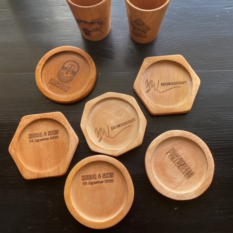 KAYU Engraved Coasters Custom Engraved Glass Placemats Coakan Mahogany