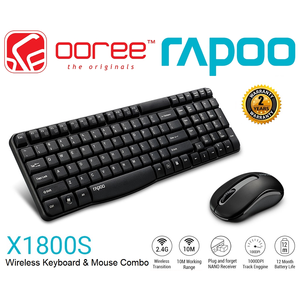 RAPOO X1800S WIRELESS OPTICAL KEYBOARD AND MOUSE COMBO SET WITH