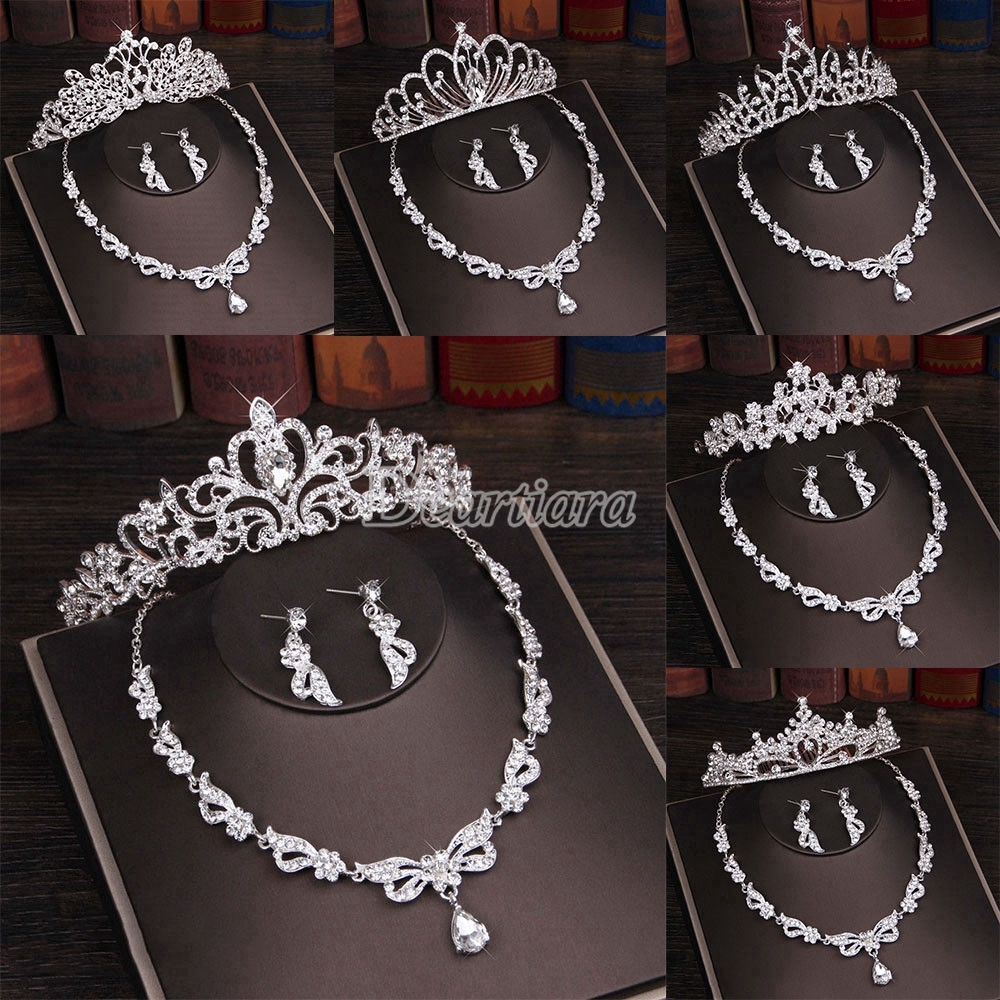 Rhinestone Bridal Jewelry Set: Tiara, Necklace & Earrings - Crystal Wedding Accessories For