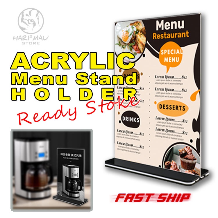 Acrylic menu stand, Menu Product, Restaurant Displays Stand, Acrylic ...