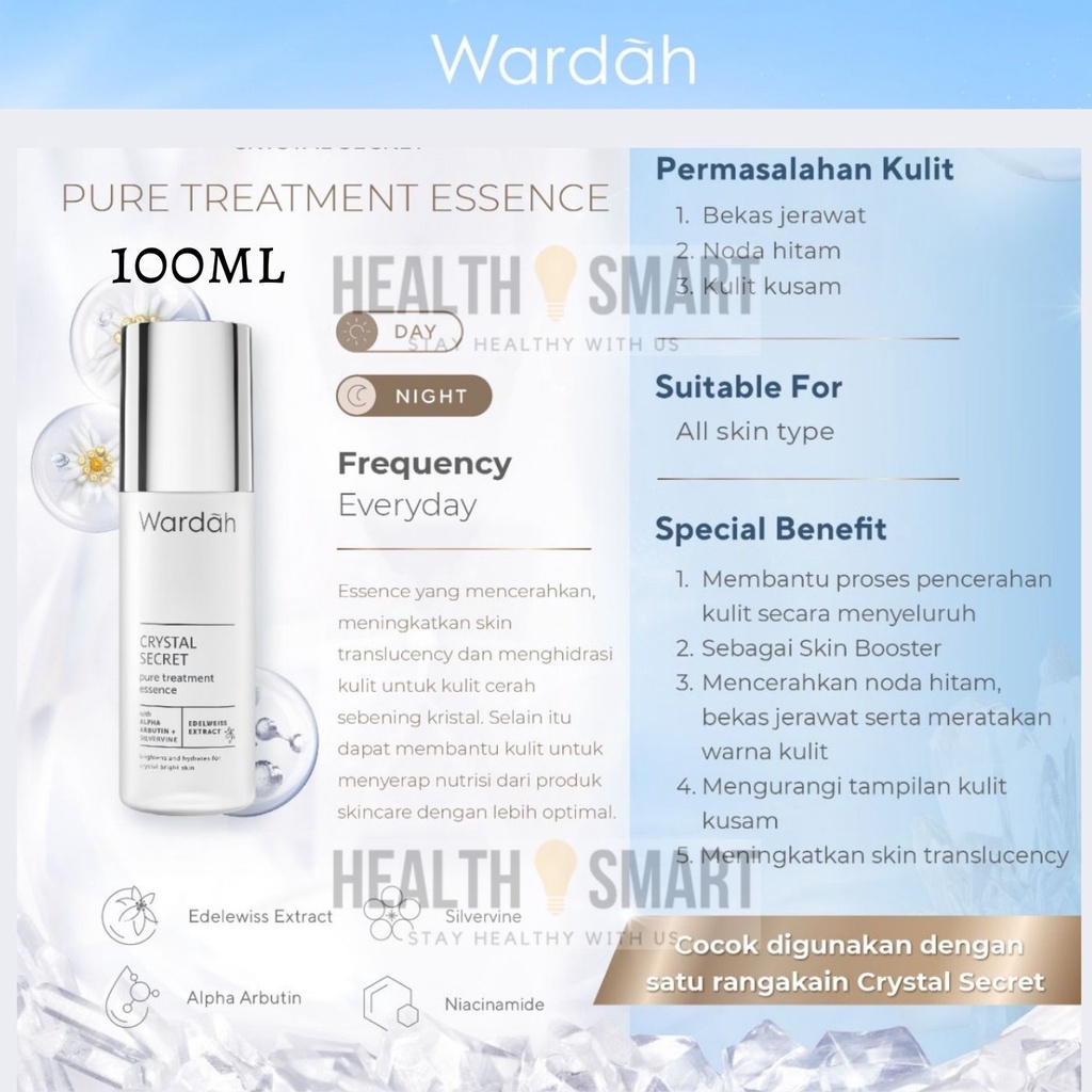 Wardah Crystal Secret Series Facial Wash/ Day/ Night/ Brightening ...