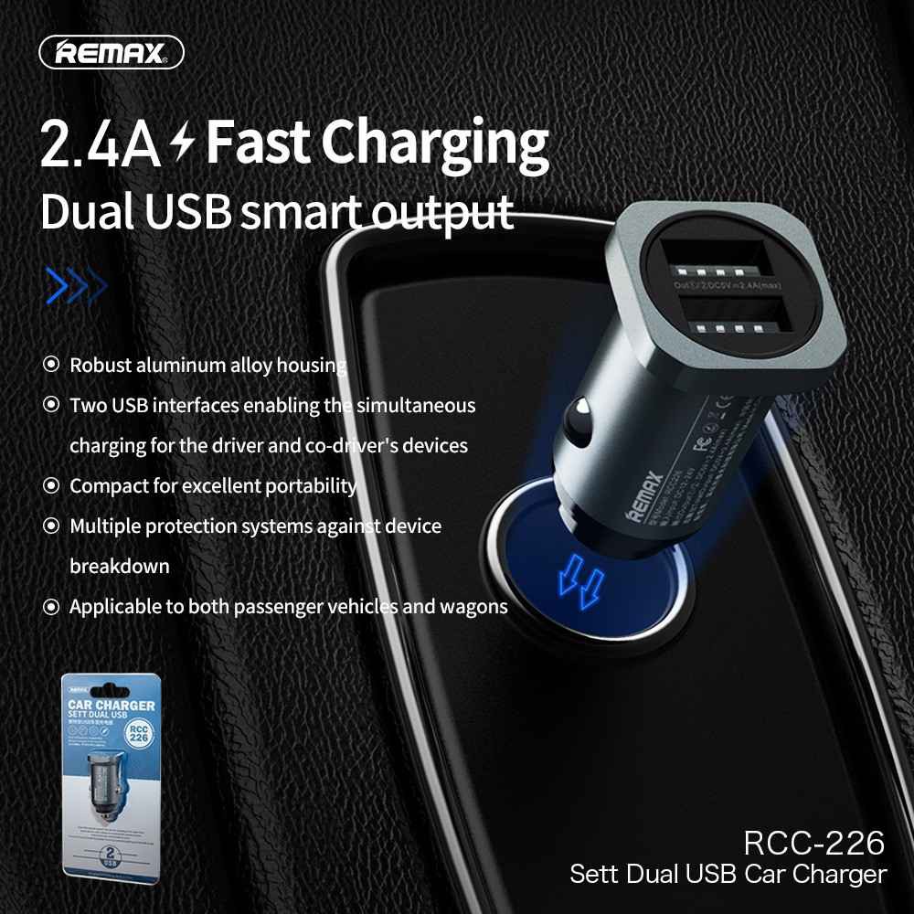 100% Original Remax RCC226 Car Charger Dual USB Output Fast Charging 2 ...