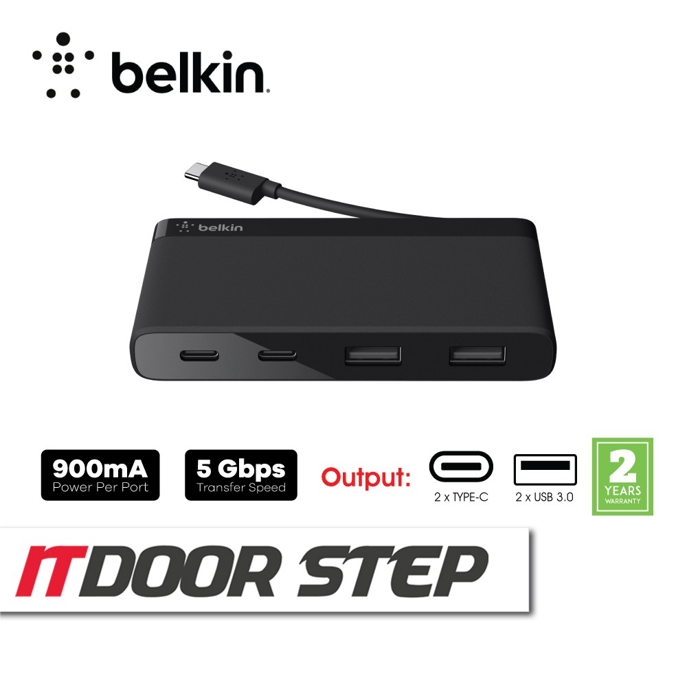 Belkin F4u090btblk Usb C 4 Port Mini Hub Adapter Usb 31 And 5 Gbps Speed 2 X Usb C 2 X Usb A 6373