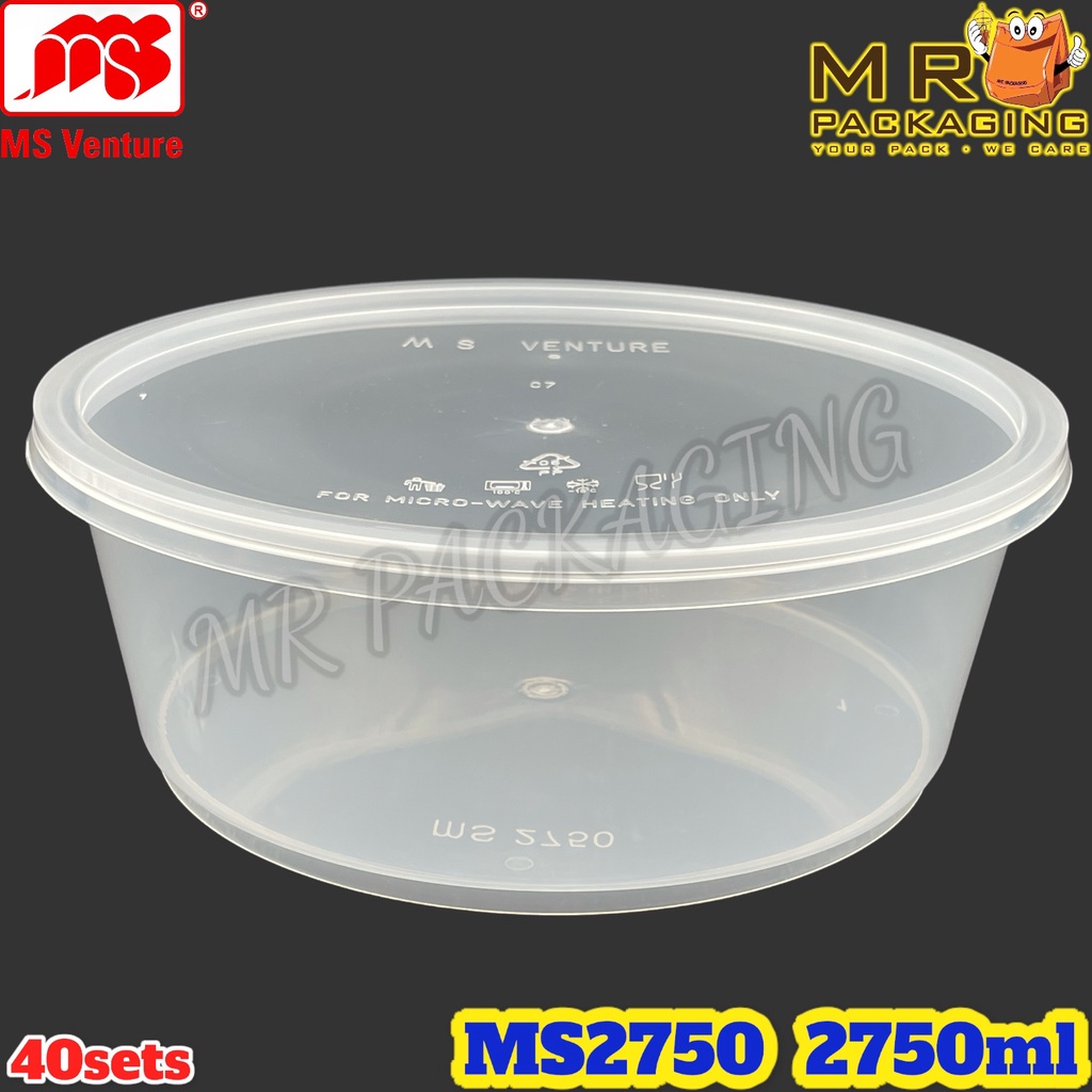 MS 2750 Round Container with Lid [ 40sets± ] 2750 ml / 93 oz Disposable ...